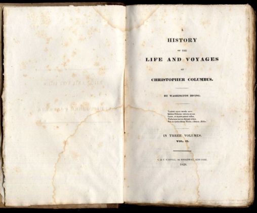 Washington Irvin, History of the Life and Voyages of Christopher Columbus, frontespizio della prima edizione
