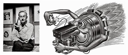 Boris Artzybasheff e una delle sue "macchine antropomorfe"