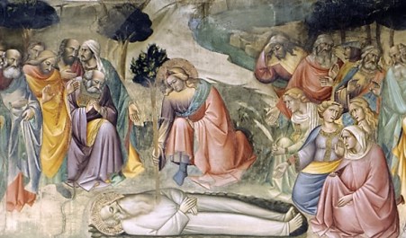 Agnolo Gaddi, Leggenda della Vera Croce (dettaglio: Seth che pianta un ramo dell’albero della vita sulla tomba di Adamo), Basilica di Santa Croce (Firenze)