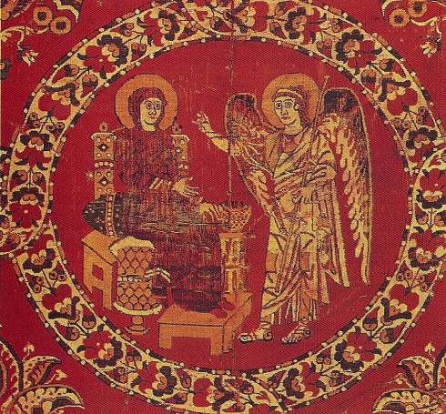 Arazzo egiziano in seta con la scena dell'Annunciazione - (VI sec.) - Vaticano, Museo Sacro, Tesoro del Sancta Sanctorum.
