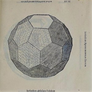 Icosaedro troncato solido (da Luca Pacioli e Leonardo da Vinci, De Divina Proportione)